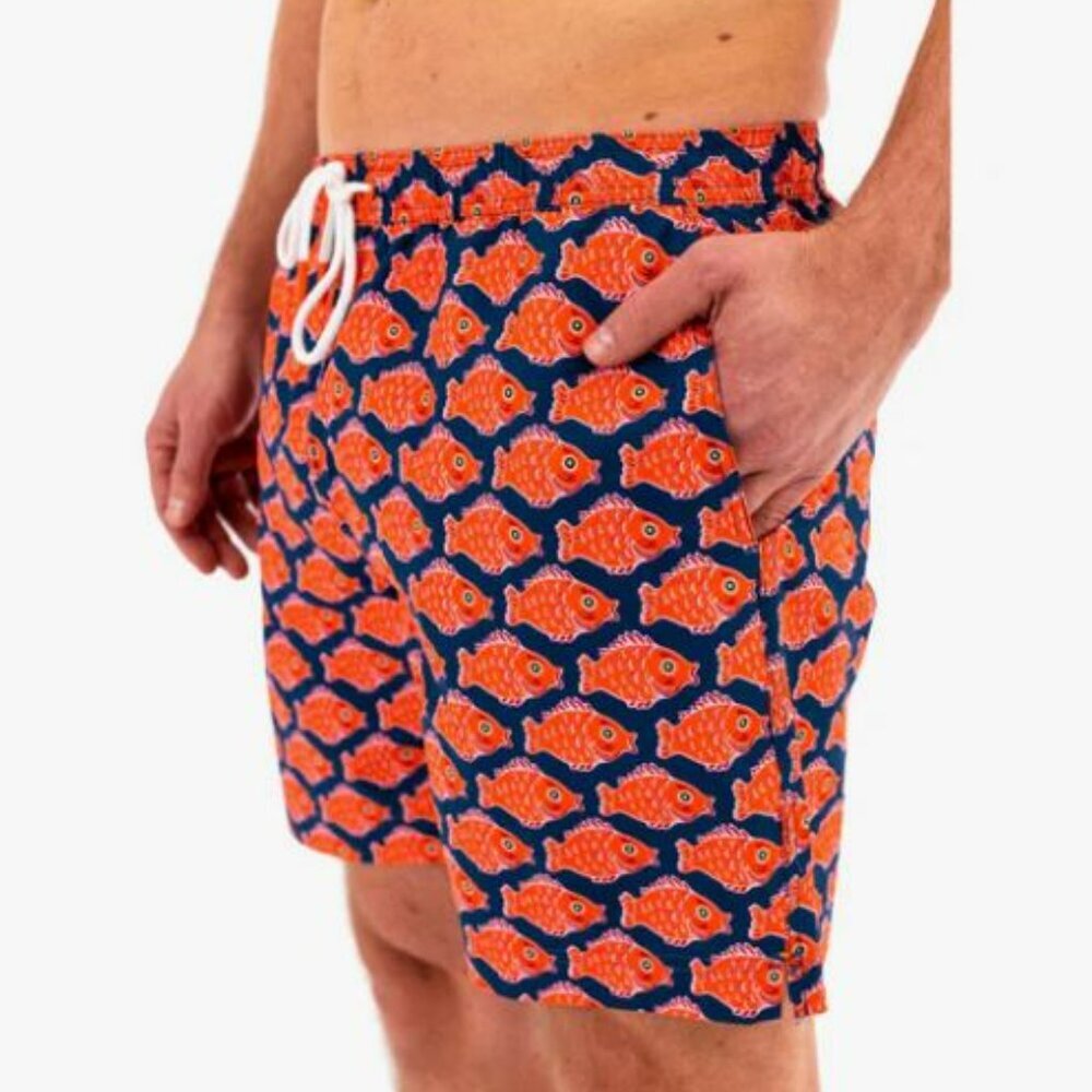 Swims Nuotare Swim Shorts Fish Print Ensign Blue Size Medium Drawstring Lined